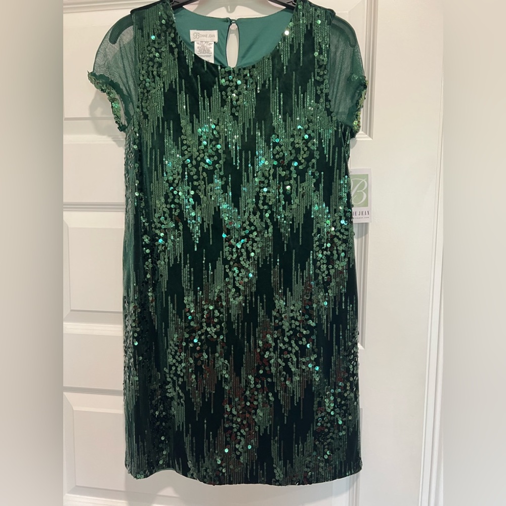 NWT Bonnie Jean Green Sequin Short Sleeve Dress
